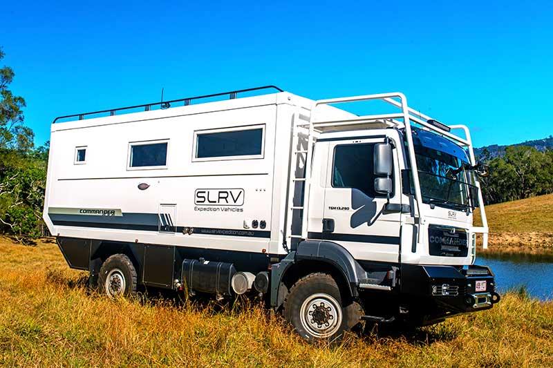 SLRV Commander next to a stream, the most extreme vehicle on our list of the Best RVs